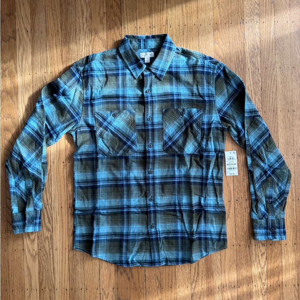 Sun + Stone Blue Plaid Men's Shirt NWT (medium)